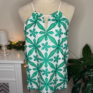 Skies Are Blue Green Floral Embroidered Tank Top